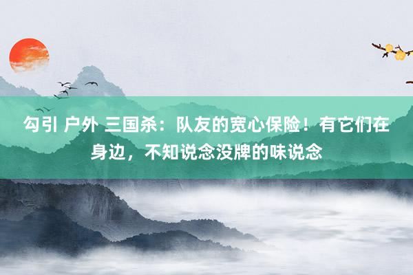 勾引 户外 三国杀：队友的宽心保险！有它们在身边，不知说念没牌的味说念