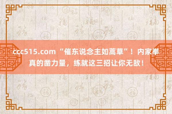 ccc515.com “催东说念主如蒿草”！内家拳真的凿力量，练就这三招让你无敌！